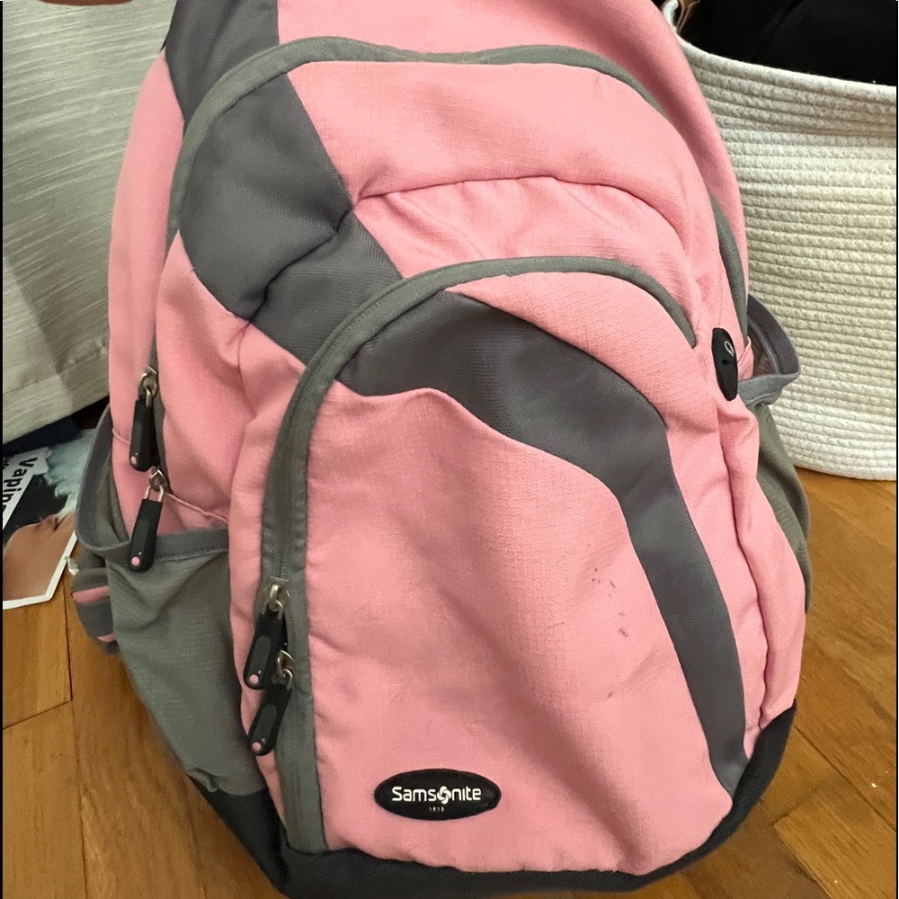 Pink Samsonite backpack for women.